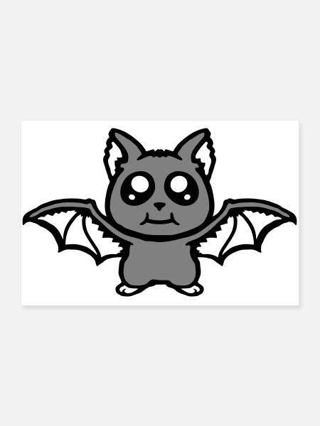 Petite Chauve-souris mignonne Halloween Drôle Bande dessinée Mignon - Poster 90 x 60 cm - blanc - Devant