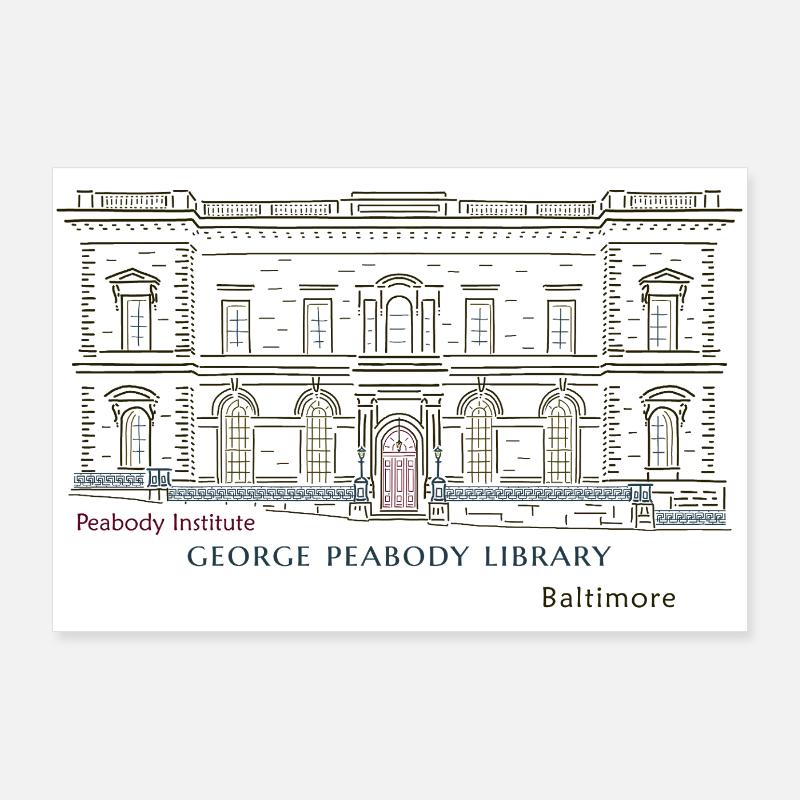 Baltimore, dessin à la main Bibliothèque George Peabody Poster 90 x 60 cm