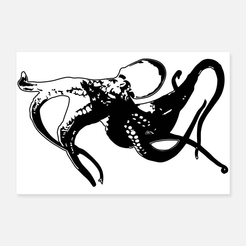 Oktopus Kraken Kopffüßer - Poster 36" x 24" (90x60 cm) - white