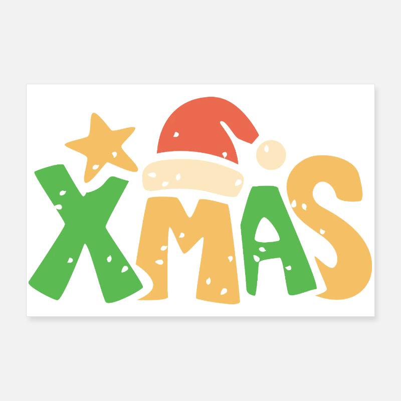 Lettrage de Noël dans le style dessin animé de Noël Poster 90 x 60 cm