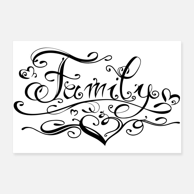 Cool "family" lettering with hearts Poster 36" x 24" (90x60 cm)
