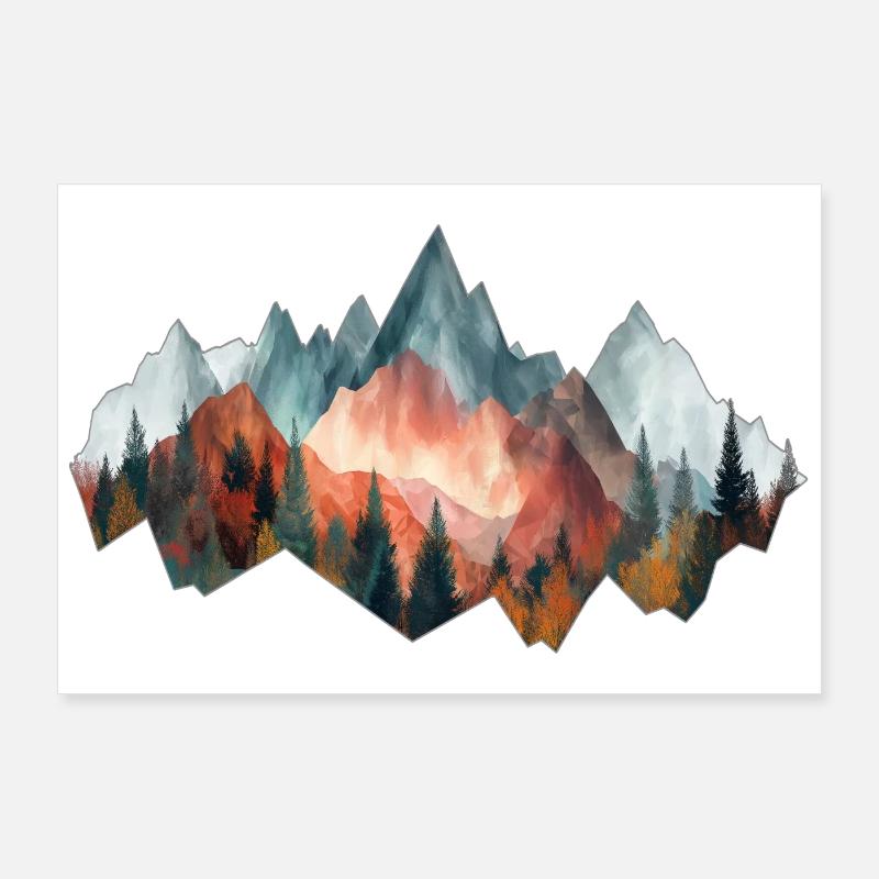Forêt Montagnes Vintage Poster 90 x 60 cm