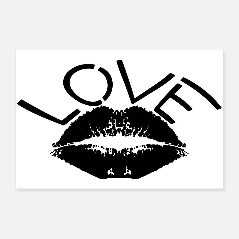 Love – Minimal Lips Kiss Statement Design - Poster 90x60 cm - Weiß