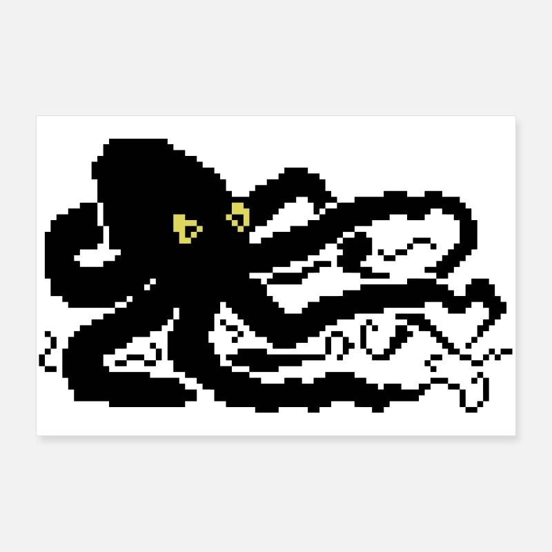 Pieuvre pixel 8 bits Poster 90 x 60 cm