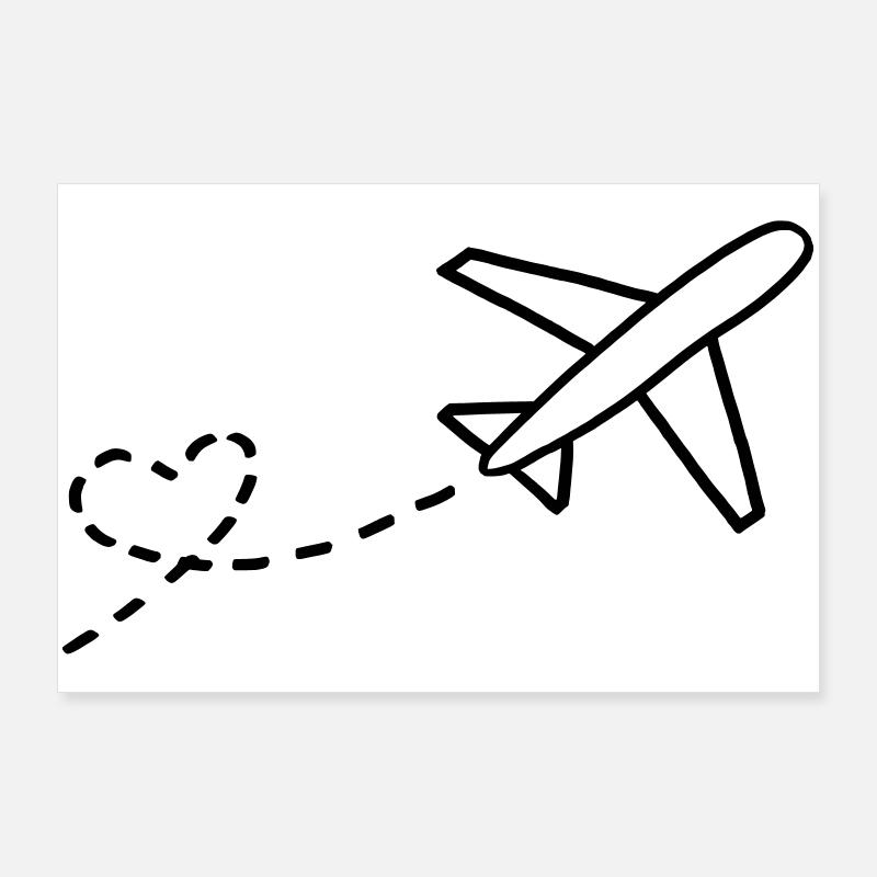 Heart and plane - Poster 36" x 24" (90x60 cm) - white