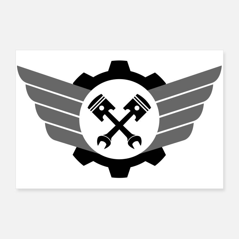 Piston key crossed with gear and wing - Poster 36" x 24" (90x60 cm) - white