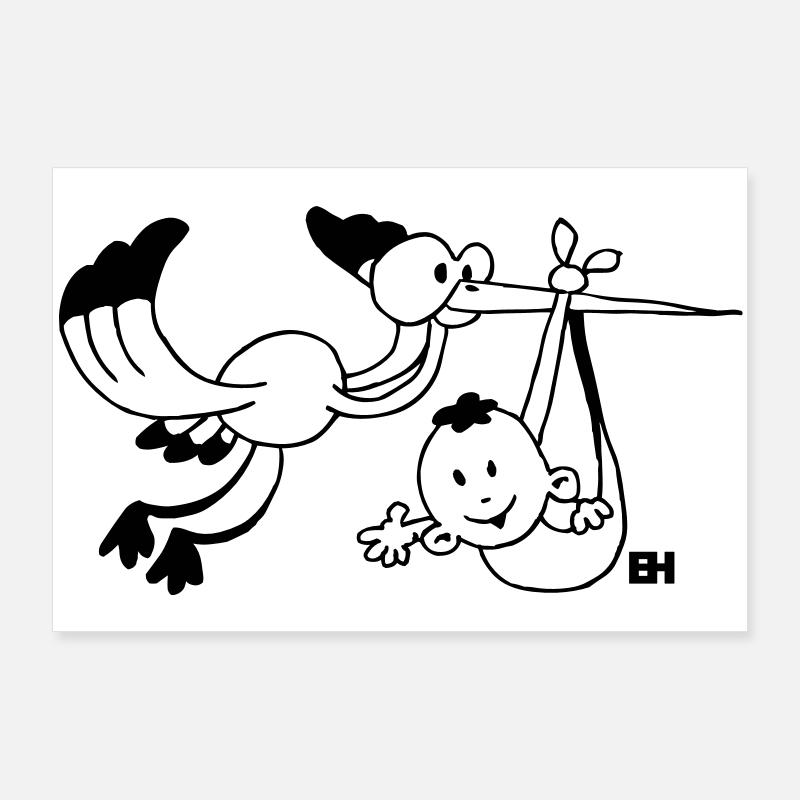 La cigogne apporte le bébé. Poster 90 x 60 cm