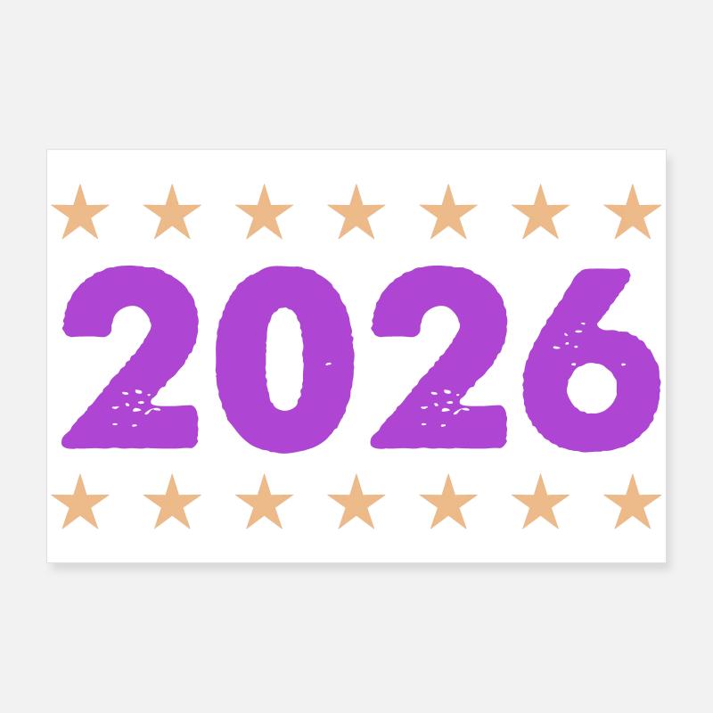 Année 2026 en violet avec des étoiles Poster 90 x 60 cm