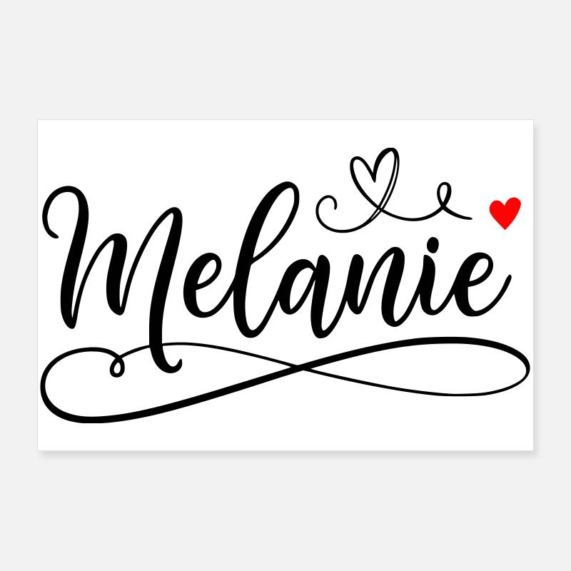 Melanie Name Vorname mit Herzchen  - Poster 90x60 cm - Weiß