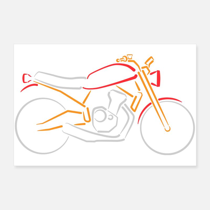 Moto Classique Bike Contours Multicolore Poster 90 x 60 cm