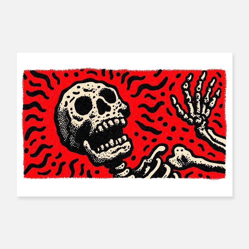 Squelette en imprimé rétro rouge sang Poster 90 x 60 cm