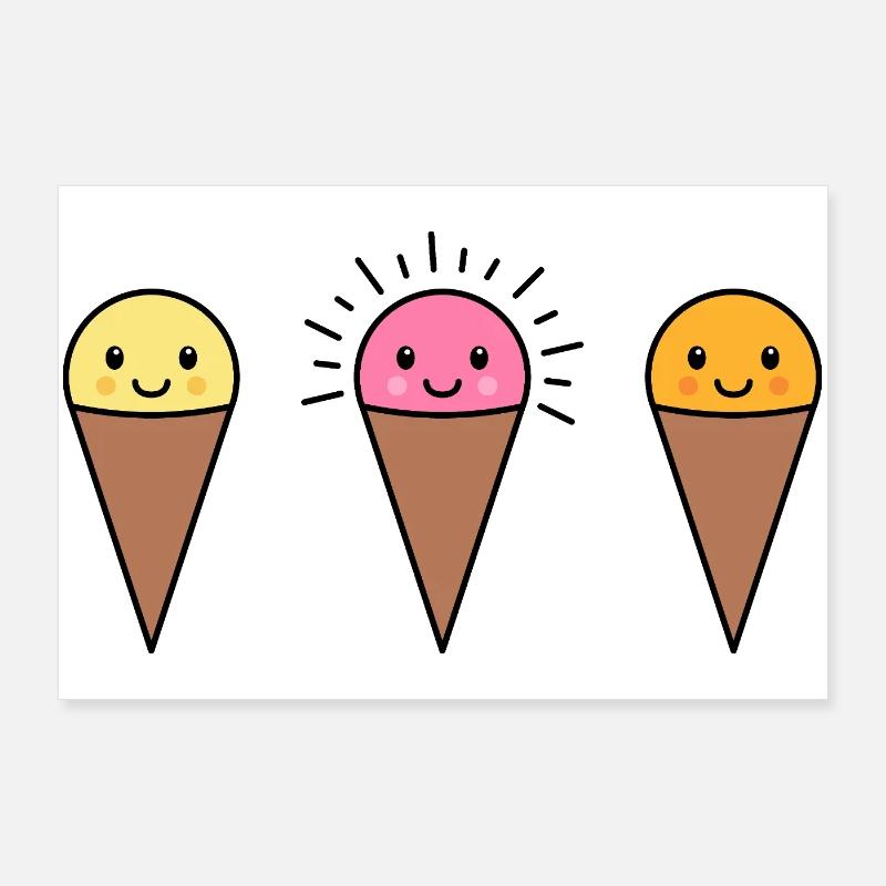 Glace Kawaii dans un cornet Poster 90 x 60 cm