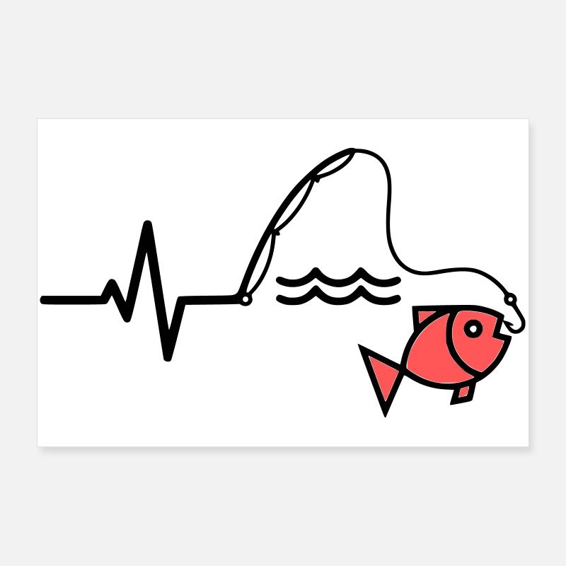 Silhouette du poisson à canne à pêche ECG Poster 90 x 60 cm