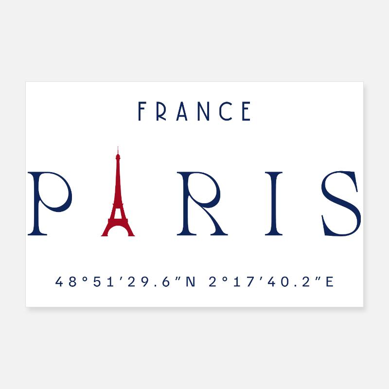 Paris Blue Eiffel Tower Red Poster 36" x 24" (90x60 cm)