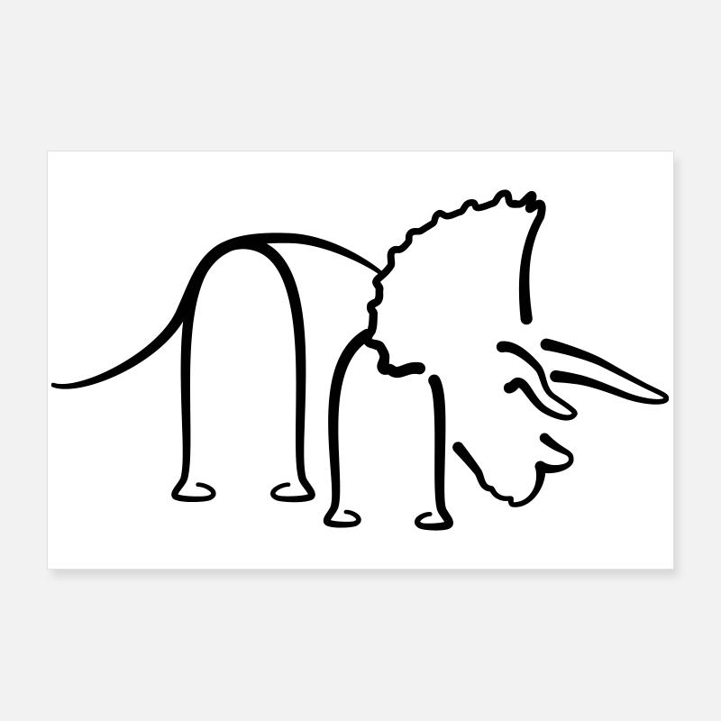 Dinosaure Triceratops Dino Line Graphique Poster 90 x 60 cm