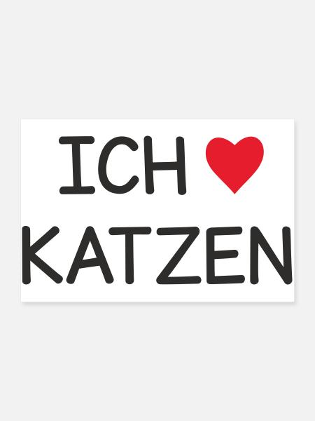 Ich ❤️ Katzen – Süßes Katzenliebe Textdesign - Poster 90x60 cm - Weiß - Vorne