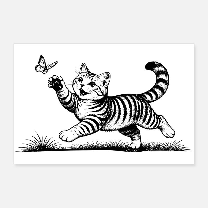 Cat playing with butterfly Poster 36" x 24" (90x60 cm)