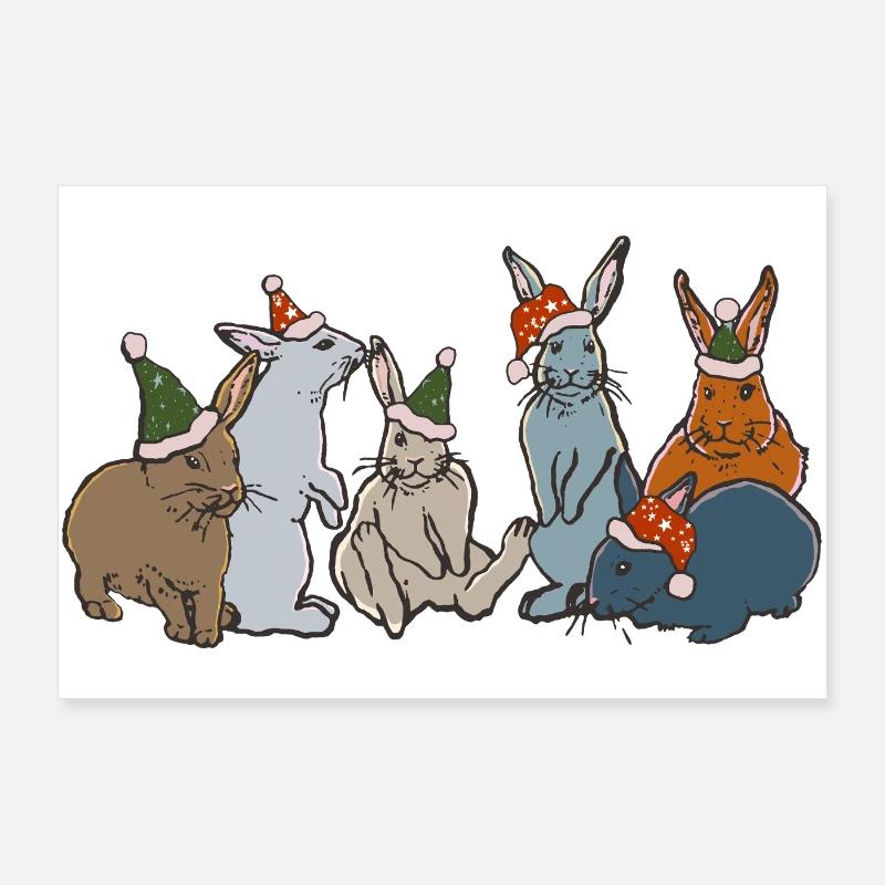 LAPINS DE NOËL Poster 90 x 60 cm