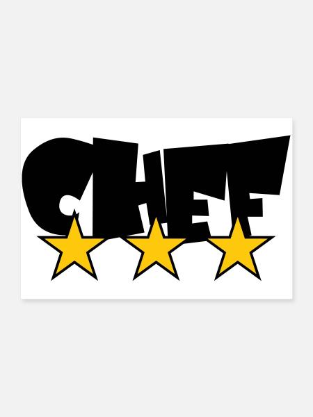 Chef Étoilé : Design 3 Étoiles Gastronomie - Poster 90 x 60 cm - blanc - Devant