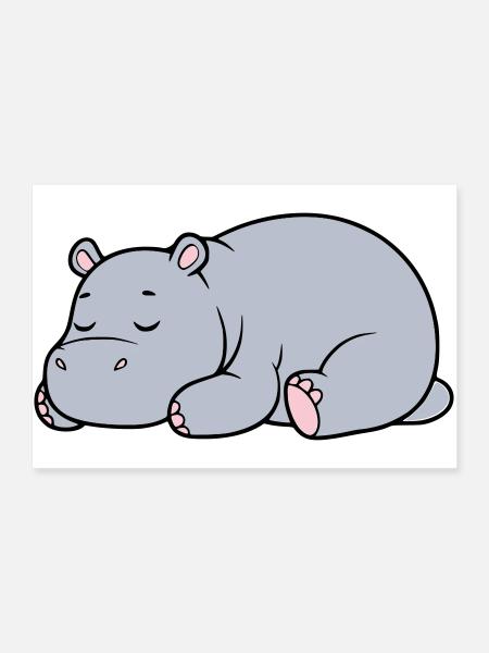 Hippopotame endormi Vecteur paresseux fatigué - Poster 90 x 60 cm - blanc - Devant