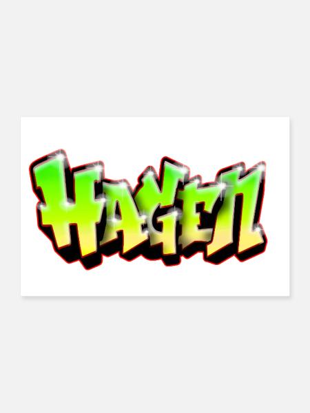 HAGEN Neon-Graffiti-Name! Old School Tag-Kunst - Poster 90x60 cm - Weiß - Vorne