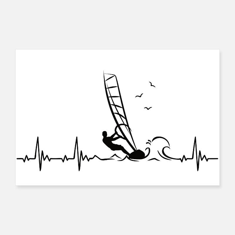 Windsurfen Heartbeat mit Windsurfer Puls Frequenz - Poster 90x60 cm - Weiß