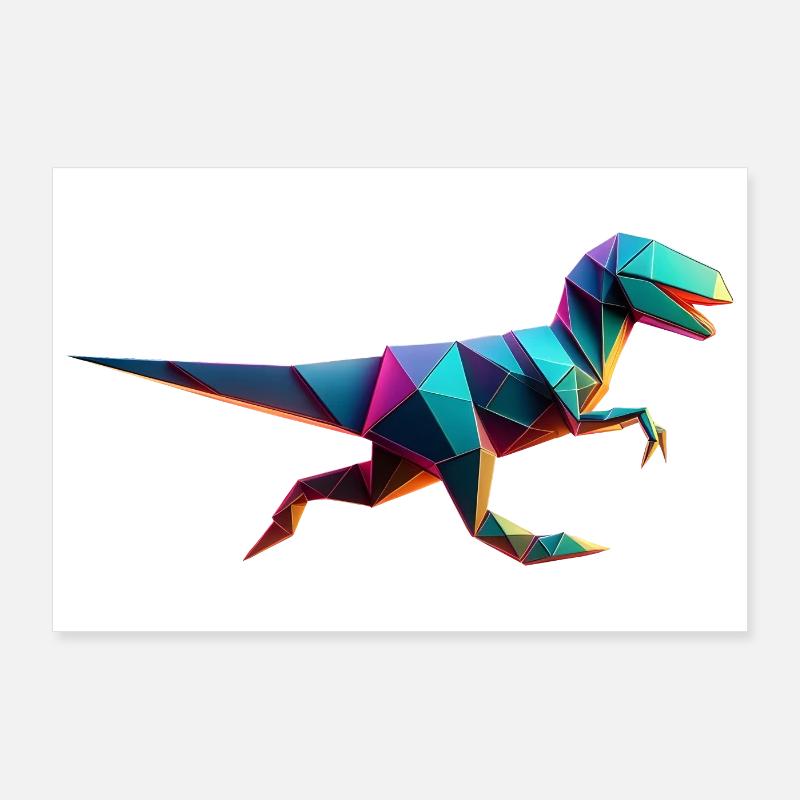 Dinosaurier Raptor T-Rex Origami Geometrisch 3D Poster 90x60 cm