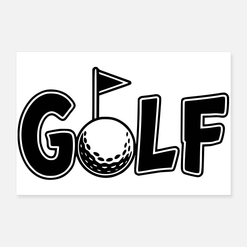 Lettrage de golf avec balle de golf et drapeau de golf Poster 90 x 60 cm