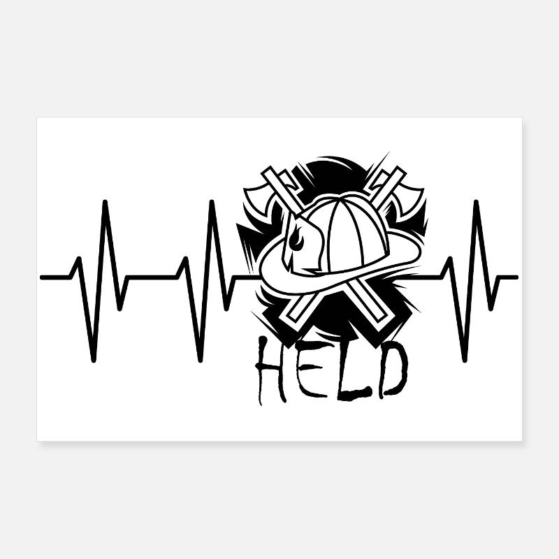 Firefighter hero heartbeat pulse firefighter icon Poster 36" x 24" (90x60 cm)