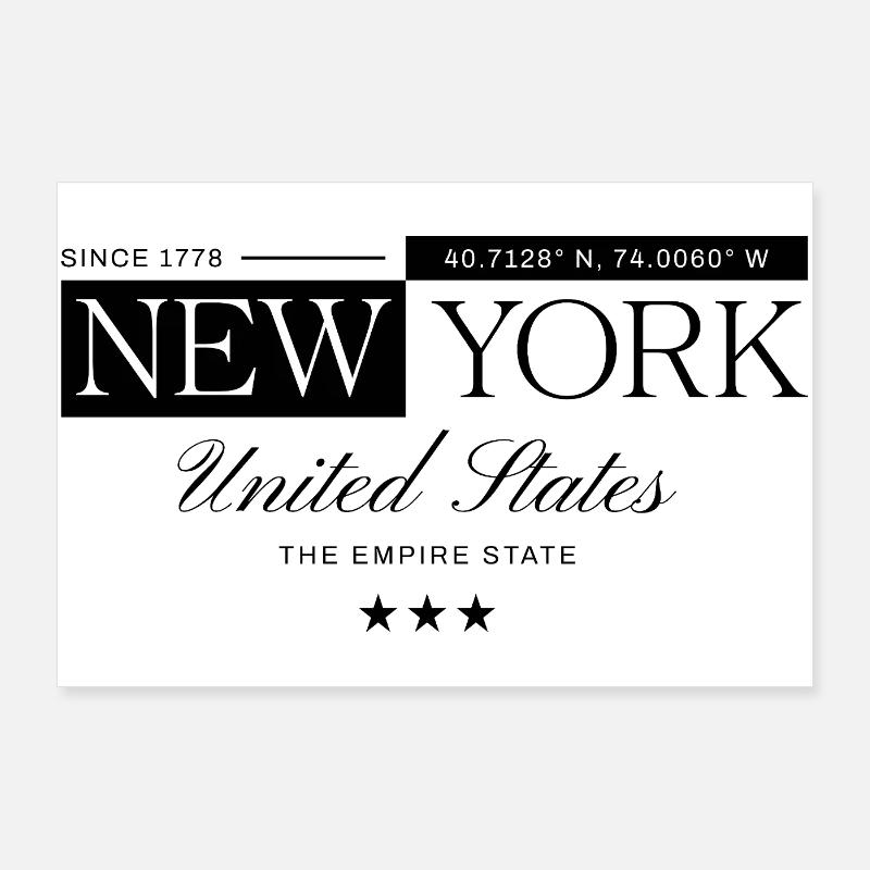 New York Coordinates Typographic Poster 36" x 24" (90x60 cm)