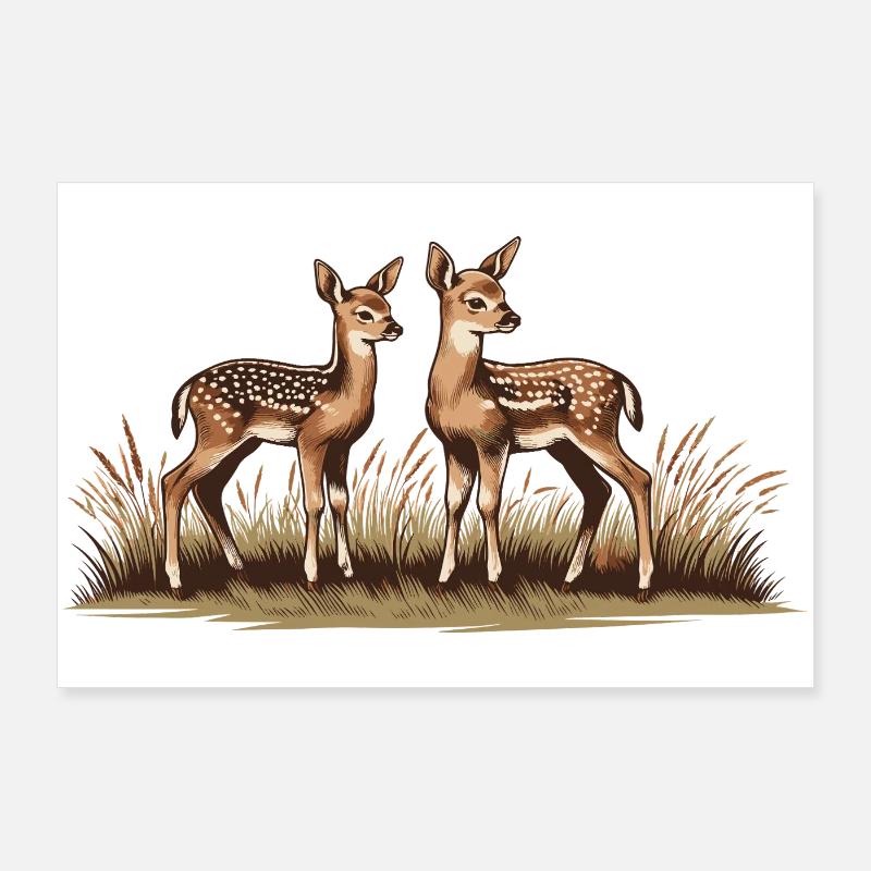 Cerf sur prairie Poster 90 x 60 cm