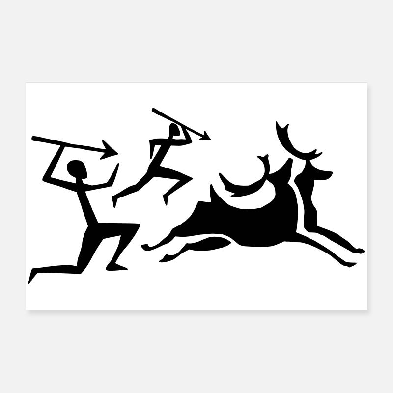 Cave painting hunter - Poster 36" x 24" (90x60 cm) - white