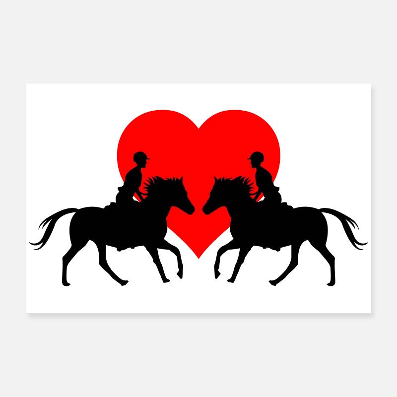 Cœur Cavalier Couples dans le Cœur - Poster 90 x 60 cm - blanc