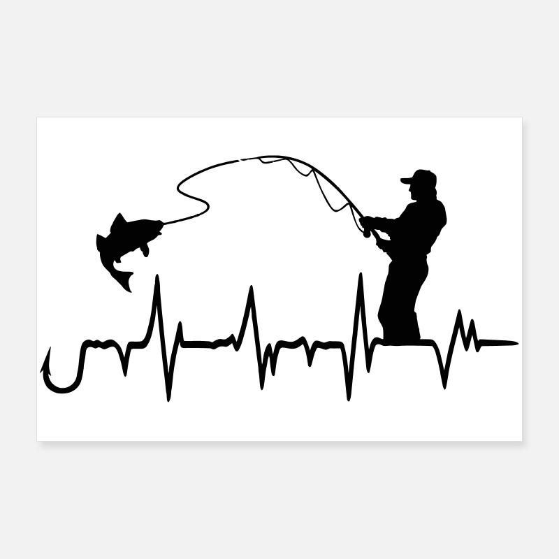 Fishing Hook Heartbeat Graphic Poster 36" x 24" (90x60 cm)