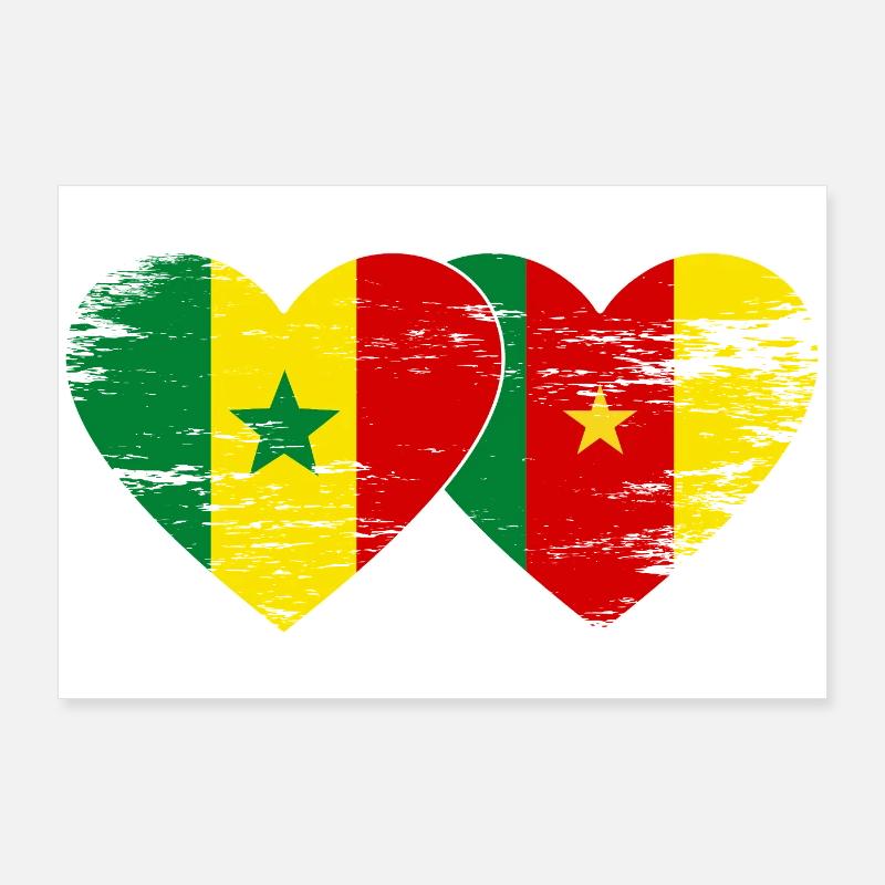Sénégal Cameroun Drapeau Mains Coeur Utilisé Poster 90 x 60 cm