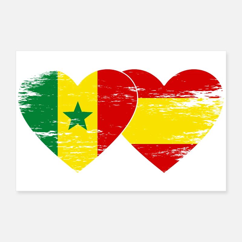 Espagne Sénégal Drapeau Coeur utilisé Poster 90 x 60 cm
