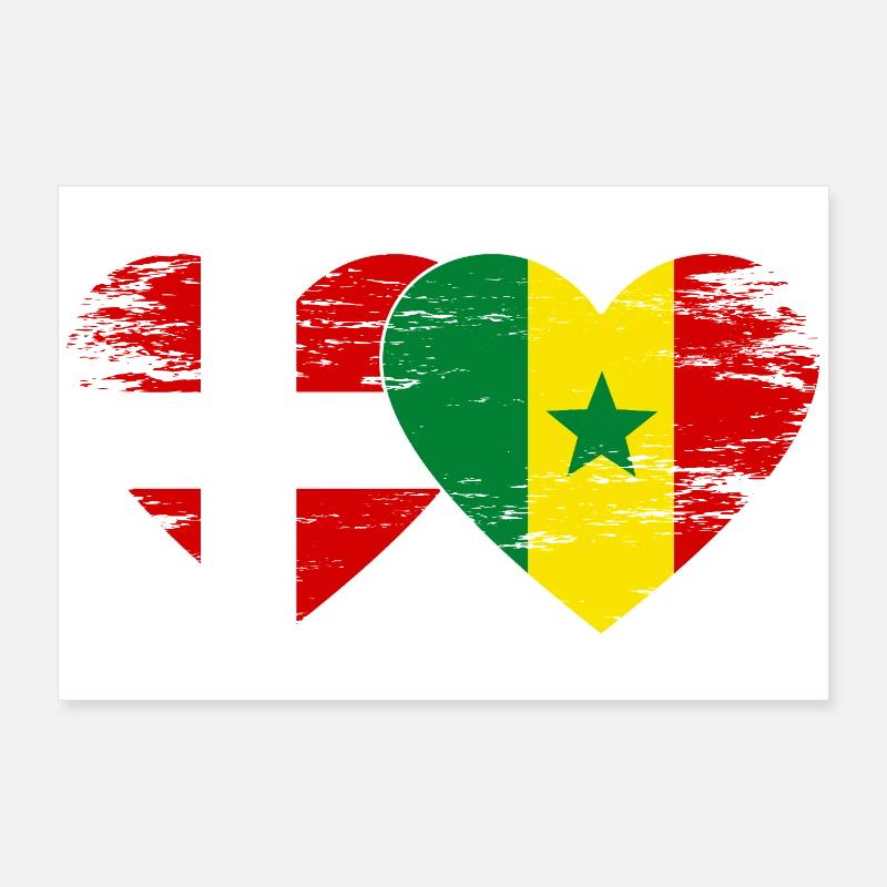 Danemark Sénégal drapeau en forme de cœur utilisé Poster 90 x 60 cm