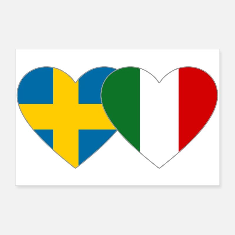 Suède Italie Drapeau Mains Coeur Forme Poster 90 x 60 cm