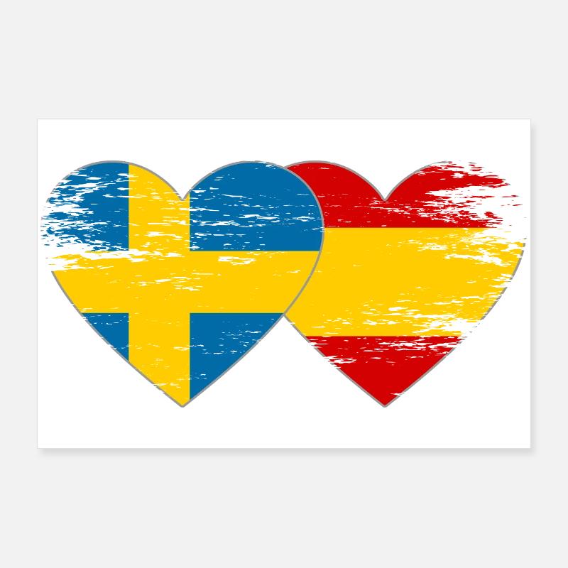 Suède Espagne Drapeau Coeur utilisé Poster 90 x 60 cm