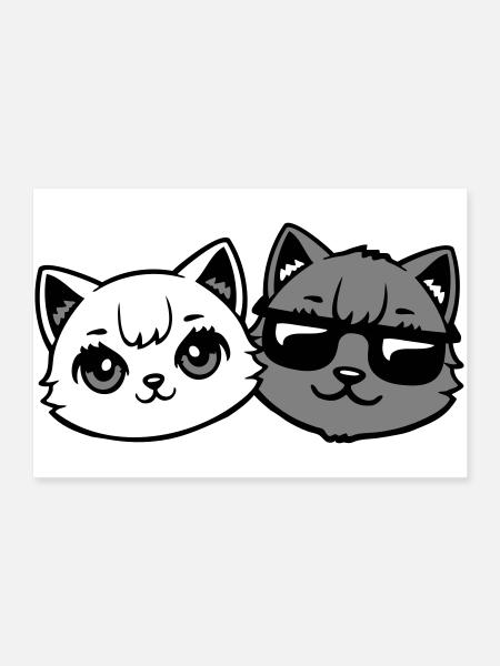 Cute Kittens Cool Male Couple Black and White Cats - Poster 36" x 24" (90x60 cm) - white - Front