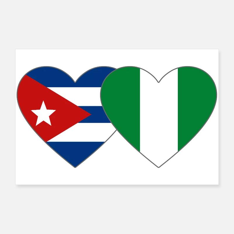 Drapeau du Nigeria Drapeau du cœur du Cuba Poster 90 x 60 cm