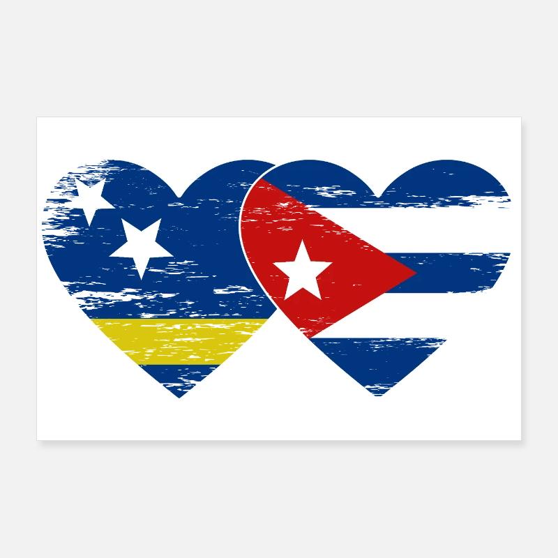 Cœur du drapeau de Curaçao Cuba utilisé Poster 90 x 60 cm