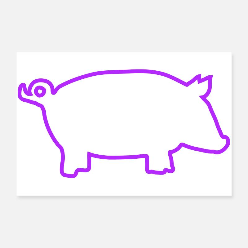 Illustration de contour de cochon néon Poster 90 x 60 cm