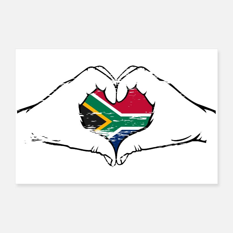 Drapeau de l’Afrique du Sud mains en forme de coeur utilisé Poster 90 x 60 cm