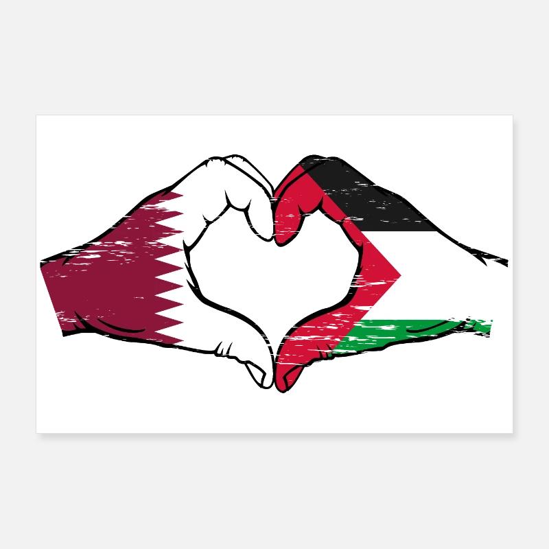 Qatar Palestine flag hands heart shape used Poster 36" x 24" (90x60 cm)