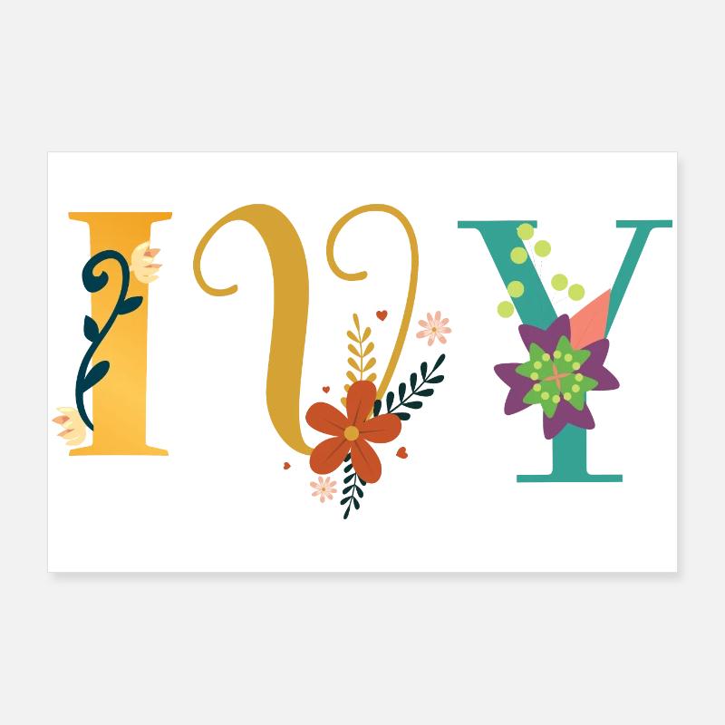 ART DU NOM EVO avec des fleurs brodées Poster 90 x 60 cm