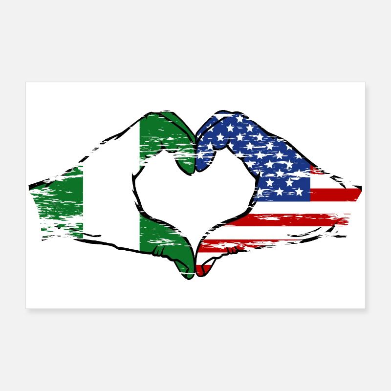 Nigeria États-Unis drapeau mains forme de coeur utilisé Poster 90 x 60 cm