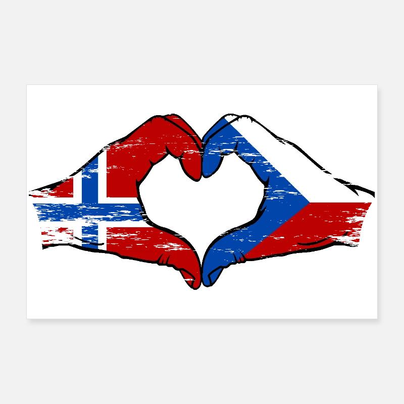 Norvège République tchèque drapeau mains forme de coeur utilisé Poster 90 x 60 cm