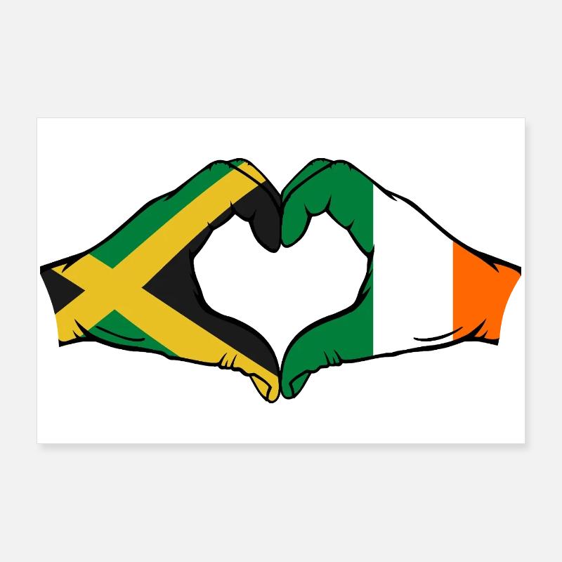Jamaica Ireland Hands Heart Shape Poster 36" x 24" (90x60 cm)