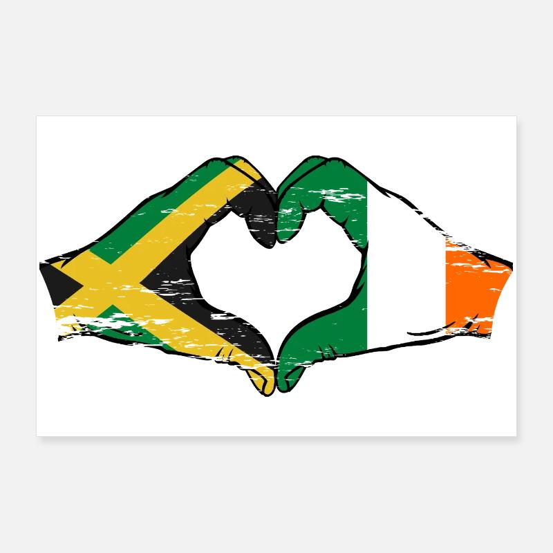Jamaïque Irlande Mains Forme de Coeur Utilisé Poster 90 x 60 cm